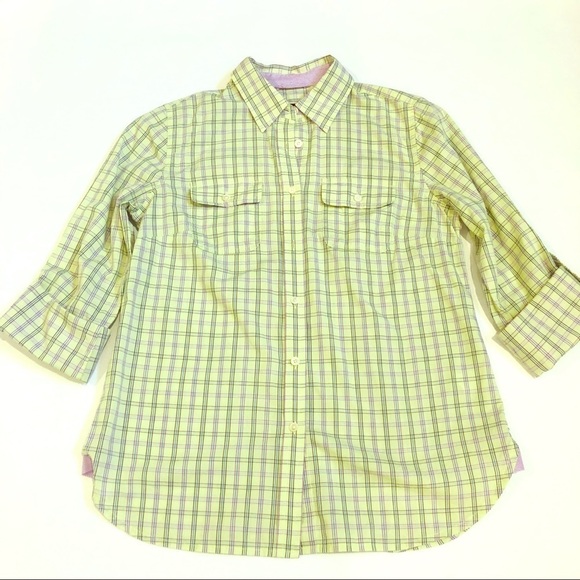 Talbots 3/4 Botton Down Shirt Plaid Green/Purple Size 2 - Picture 1 of 8